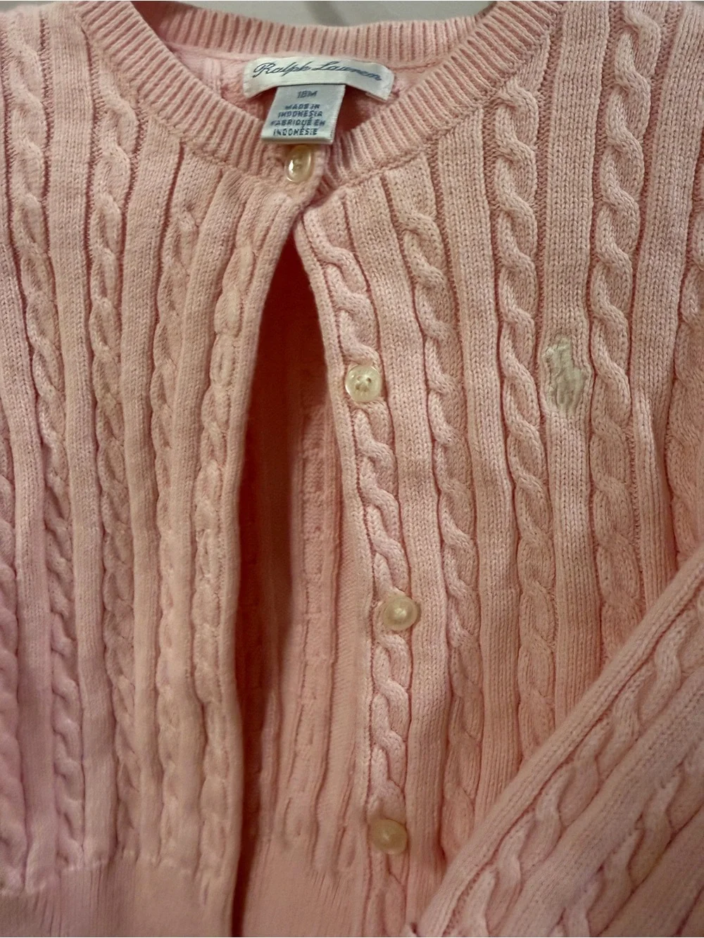 Ralph Lauren Pastel Pink Cable-Knit Cotton Cardigan